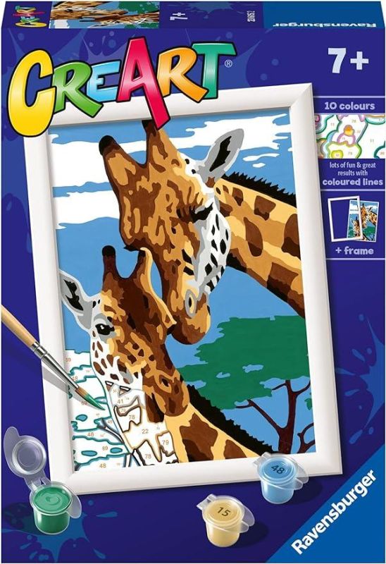 Ravensburger - CreArt Serie E: Giraffe, Kit per Dipingere con i Numeri, Contiene una Tavola Prestampata, Pennello, Colori e Accessori, Gioco Creativo per Bambini 9+ Anni