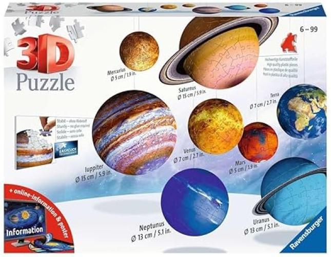 Ravensburger - Puzzle 3D, Sistema Planetario, Eta Consigliata 6+, 540 Pezzi