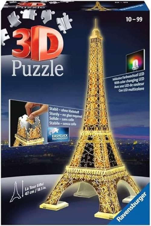 Ravensburger - Puzzle 3D, Torre Eiffel in Edizione Speciale Notte con LED, Eta Consigliata 10+, 226 Pezzi - 47 x 18 x 18 cm