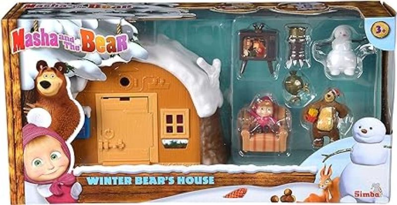 Simba - Masha e Orso Playset Casa Inverno, 109301023, + 3 Anni, Inclusi Masha e Orso con Tanti Accessori