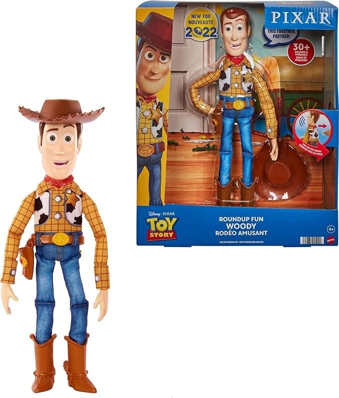 Mattel Disney Pixar Toy Story Woody Sceriffo del West snodato, parlante e in formato maxi (30,4 cm), 20 frasi, fedele nei minimi dettagli, peluche e plastica, dai 3 anni in su, HFY35