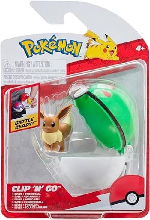 Pokemon Clip `N` Go Eevee PKW3146 include un personaggio da battaglia da 5,1 cm e un accessorio per la palla dell`amico, multicolore