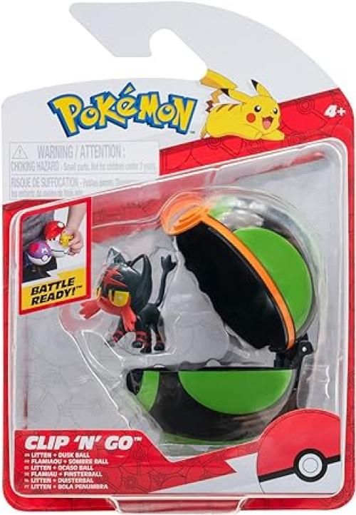 Pokemon Clip `N` Go Litten and Dusk Ball - Includes 2-Inch Battle Figure and Dusk Ball Accessory