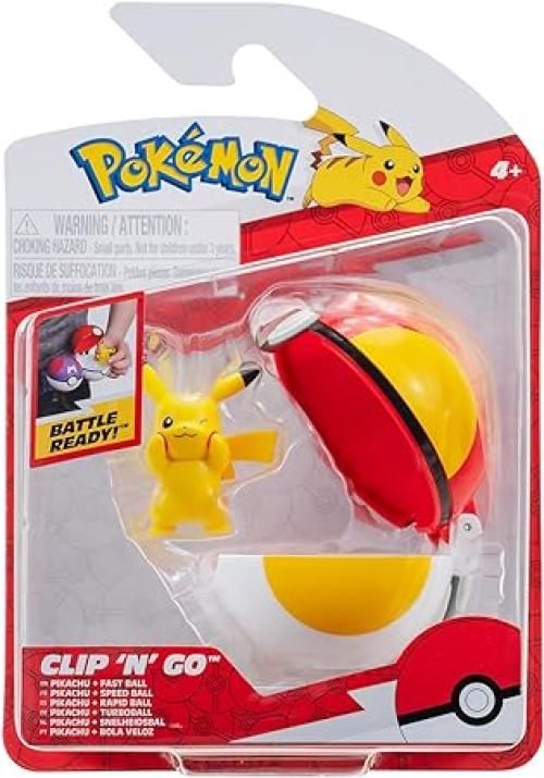 Pokemon Clip `N` Go Pikachu PKW3148 include personaggio da battaglia da 5,1 cm e accessorio Fast Ball, multicolore