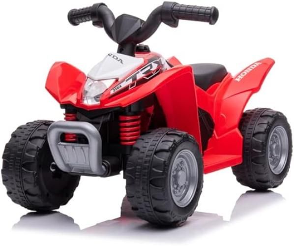Sport1 quad elettrico per bambini replica Honda TRX 250X. Moto bambini 6 volt, velocita 2,8 km/h. Misure 65,5x38,5x43,5cm. Per bambini fino a 20kg. Batteria ricaricabile. Con caricabatterie. Rosso