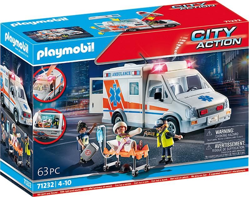 Playmobil City Action 71232 Ambulanza, con luci e suoni, giocattolo per bambini dai 4 anni in su