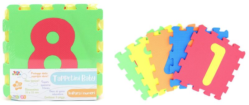 Tappetini baby-Tappeto Puzzle 9 pezzi  con numeri,32X32 cm,per bambini dai 10 mesi in su
