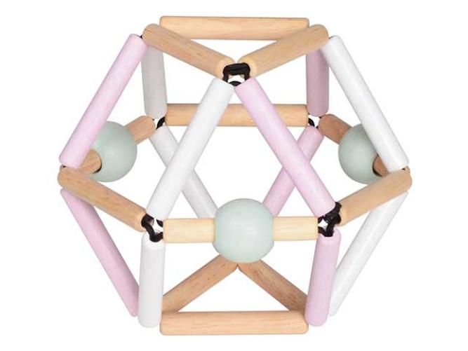 Bass & Bass - NORDIK PINK - Baby Grabber Classic Rattle & Teether Grasping Activity Toy - Baby Wooden Toy