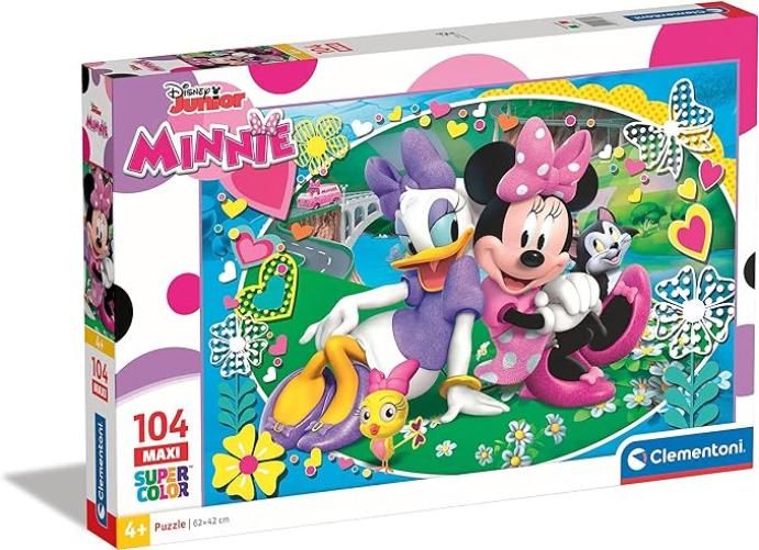Clementoni- Minnie Minnie`s Happy Helpers Supercolor Puzzle, Multicolore, 104 Pezzi, 23708