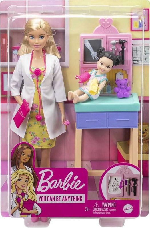 Barbie Carriere Playset Pediatra con Bambola Bionda, Neonato, Camice e Accessori-Mattel-Eta 3+