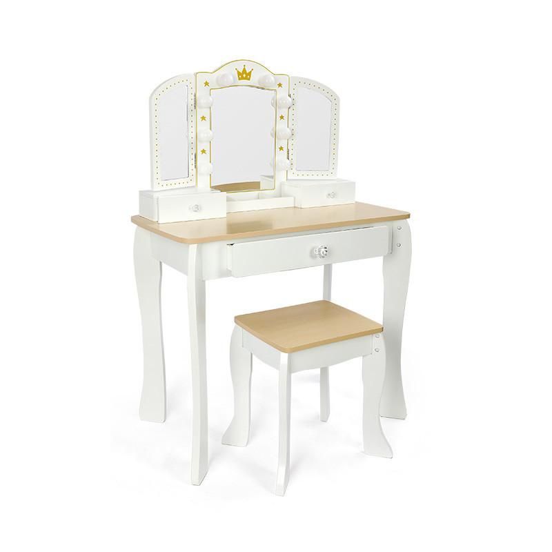 Specchiera con Due Cassetti e Luci Funzionanti + Sgabello - Certificazione FSC, Adatta dai 3 Anni in Su SET VANITY