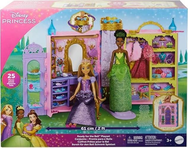 Bambola-Disney Princess - Guardaroba da Favola, playset armadio apribile fino a 60cm con 2 abiti e 25 accessori, specchiera, camerino e passerella inclusi-Mattel-Eta 3+