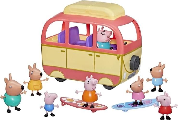 Peppa Pig, Peppa visita l`Australia in Camper, veicolo giocattolo per eta prescolare, include 8 action figure, 4 accessori-Hasbro-Eta 3+