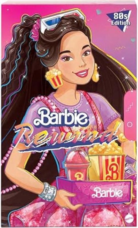 Bambola,Barbie Signature Rewind Serata Cinema Anni `80, Bambola da Collezione Effetto Nostalgia, con Capelli Neri, Abiti e Accessori,Mattel,Eta 6+