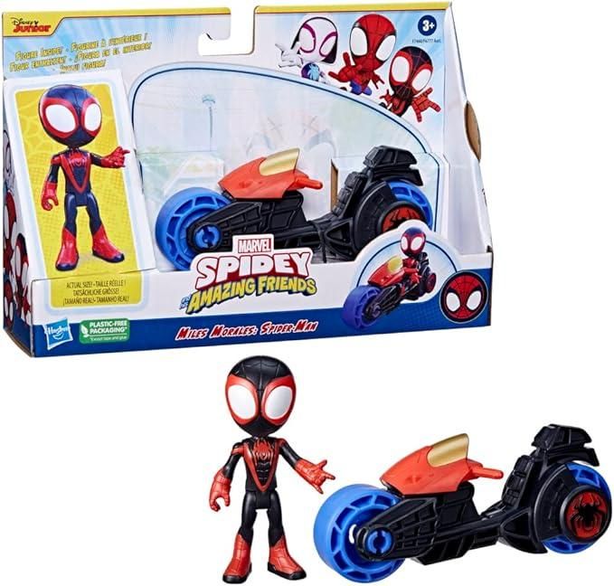 Spidey and his amazing friends,action figure di Miles Morales: Spider-Man, motocicletta giocattolo,Hasbro,Eta3+