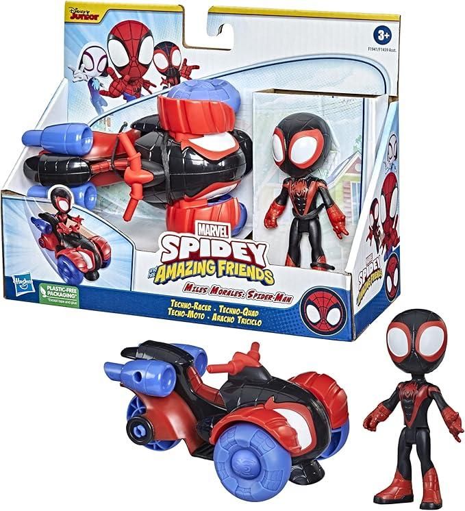  Spidey e i Suoi Fantastici Amici - Miles Morales e Techno-Racer, action figure e veicolo,Hasbro,Eta 3+