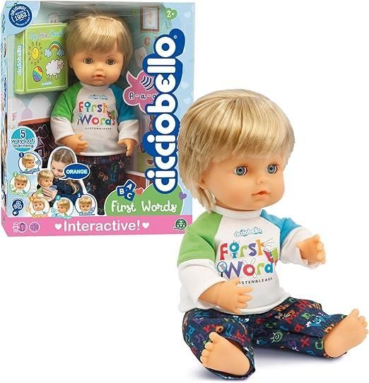 Cicciobello First Words: Bambola Interattiva 30 Cm, Ripete Le Parole Del Bambino In 5 Modi, Con Ciuccio E Libro Illustrato,Giochi Preziosi,Eta 2+