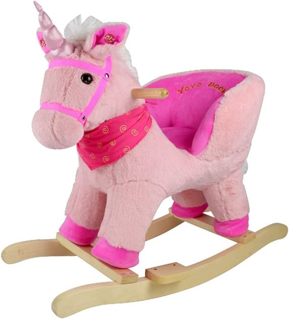  Cavallo a Dondolo Legno Unicorno Cavalcabile Bambina Drago Cavalcabile per Bambini, Gioco Cavalcabile Bimba 1-3 Anno&#xFF0C,Giochi Cavalcabili Peluche, Cavalluccio a Dondolo, Animale Dondolo 68x33x50(h)