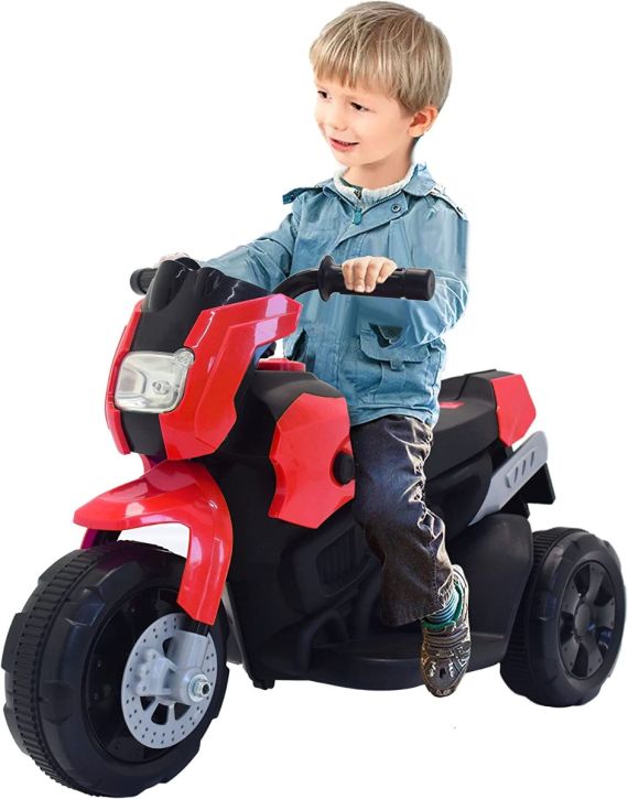 Moto elettrica per bambini moto giocattolo per bambini 1 anno 2 anni 3 anni con luci e marca avanti e dietro (rossa)