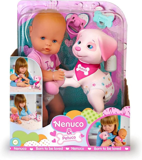 Nenuco - Nenuco & Petuco, bambola con cucciolo e accessori per entrambi, per bambine e bambini dai 3 anni, Famosa (700017204)