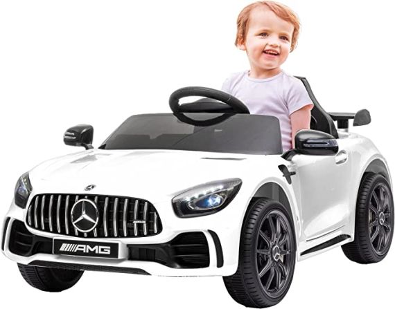 Auto Elettrica Per Bambini 1 Anno Mercedes Elettrica Per Bambini Gt- R Bianca 12 V Con Telecomando e Portelle Apribili