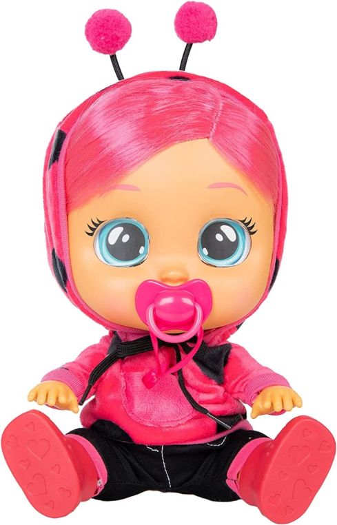 CRY BABIES Dressy Lady la coccinella | Bambola interattiva che piange lacrime vere, con capelli colorati e vestitini intercambiabili - Bambola giocattolo funzionale per bambini dai 2 anni in su