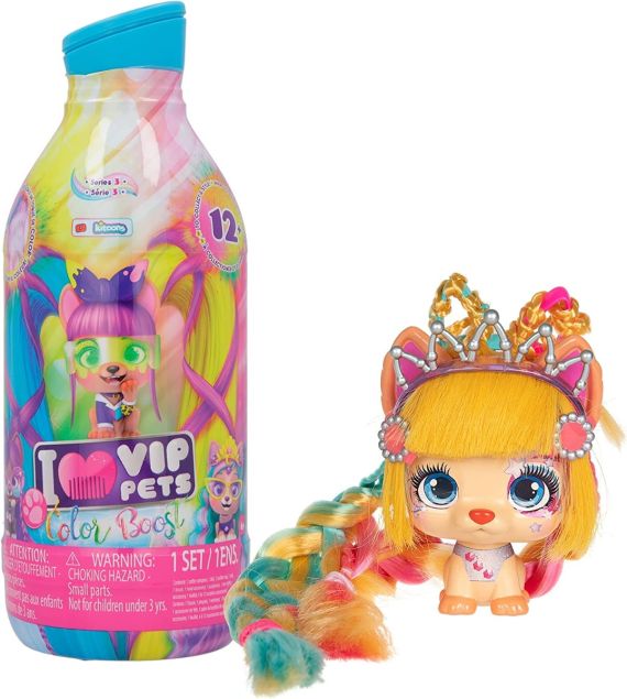 VIP PETS Color Boost | Bambola cagnolino a Sopresa da Collezionare con lunghi capelli da Acconciare (30 cm) Accessori per capelli e accessori per colorare i capelli - Giocattolo per bambini dai +3