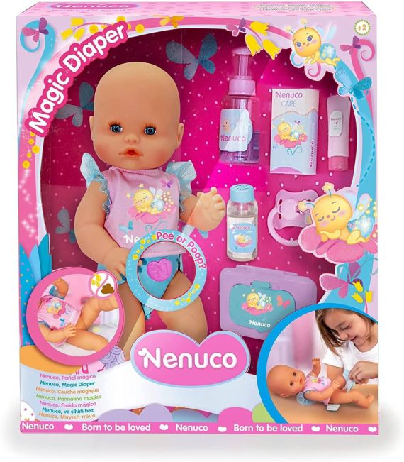 Nenuco - pannolino magico, bambola con pannolino elettronico, con accessori per la cura, per bambine e bambini dai 2 anni, Famosa (700017205)