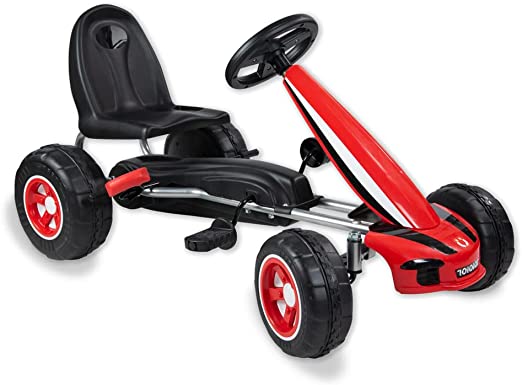 Image of Go Kart a Pedali Per Bambini Bambini Pedali Kart Sedile Go-Kart 3-8 Anni Regolabile Giocattolo GoKart rosso con Freno M