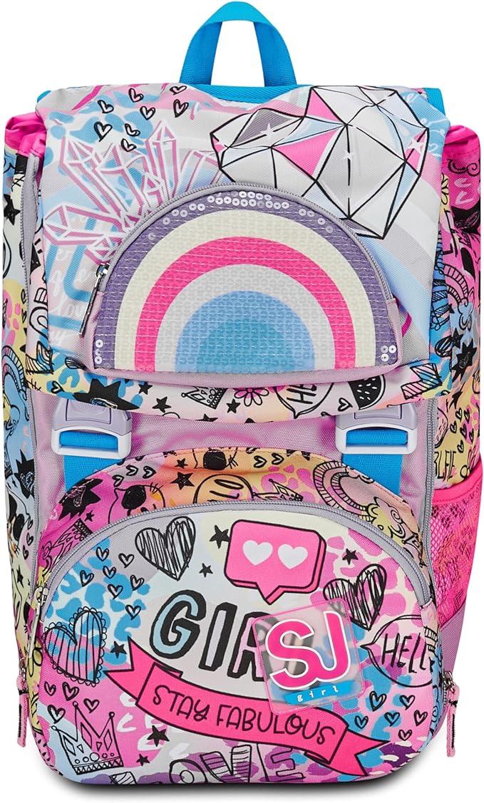 Image of Zaino-SJ Gang Zaino Scuola Estensibile, Rosa, ColorJam, Zaino Doppio Scomparto Estensibile Tramite Zip Laterali, Tasca P