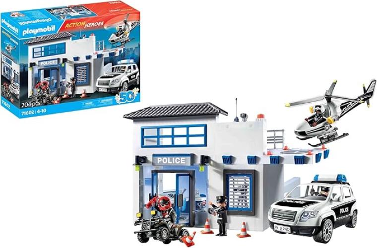 Image of PLAYMOBIL Action Heroes Centrale della Polizia, Grande Centro di Comando con Elicottero della Polizia e Molti Dettagli