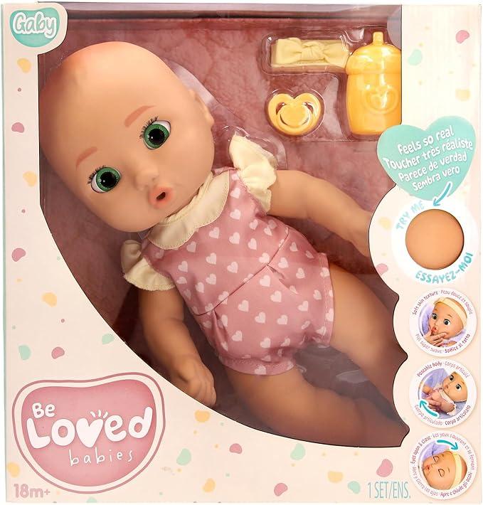 Image of BE LOVED BABIES Gaby, Bambola Realistica, Ha una Pelle Morbida e Include un Ciuccio e un Biberon, Totalmente Articolato,