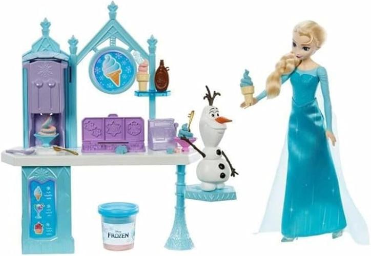 Image of Disney Frozen - Carretto dei Gelati di Elsa e Olaf playset, pasta modellabile in 2 colori, oltre 10 pezzi gioco, ispirat