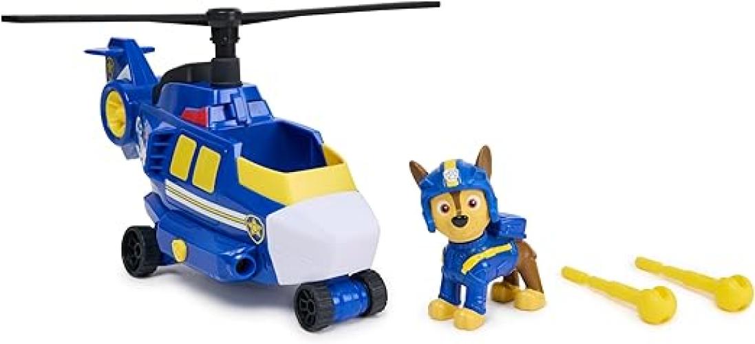 Image of Paw Patrol Air Rescue, Elicottero della Polizia con personaggio Chase da collezione, veicolo di soccorso con lanciatore