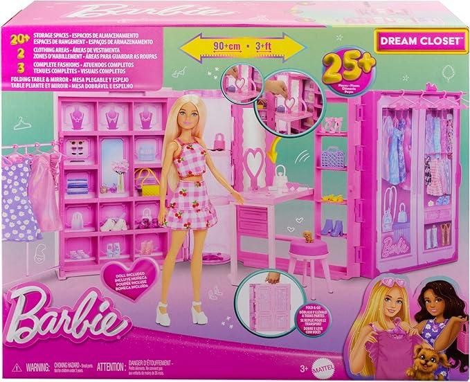 Image of Barbie - Armadio dei Sogni, playset con bambola bionda alla moda, armadio largo 90+ cm con 25 vestiti e accessori, 3 loo