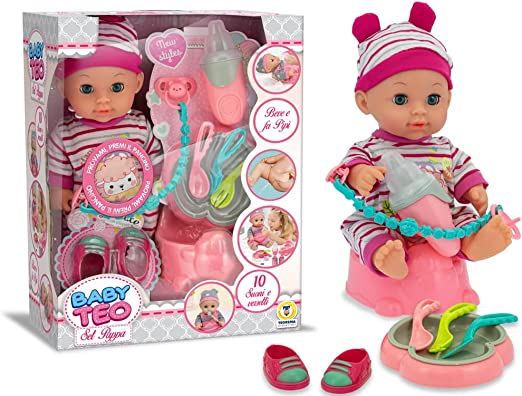 Image of Bambola Bambina 3 Anni Morbida Con Accessori Bambole Giocattolo Set Pappa dai 2 anni che Suona Regalo di Colore Rosa Gio