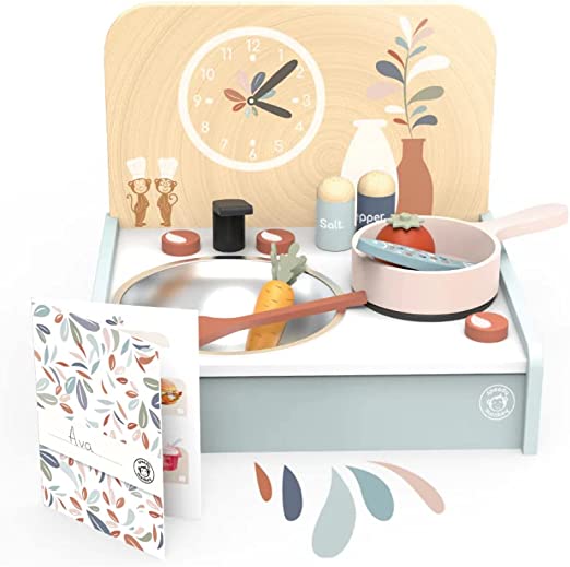Image of Set Pranzo Giocattolo da Bambini Cucina Giocattolo Accessori Gioco Giocattoli di Legno Cibo tè Regalo Ragazze Giochi Pra